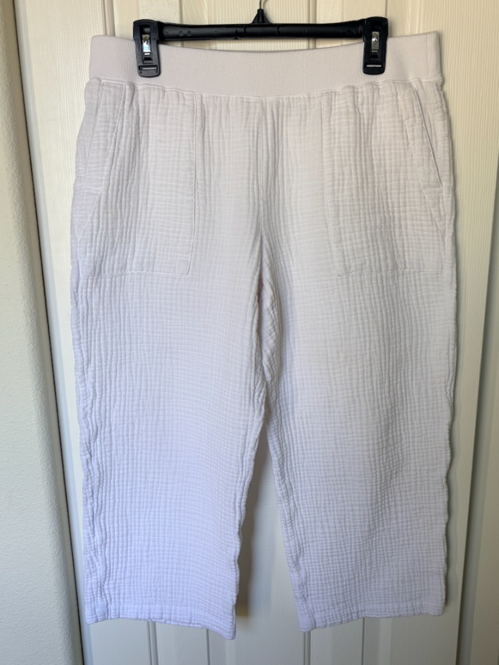J Jill Midrise White Cropped Gauze Pants With Pockets Size Medium Petite VGC